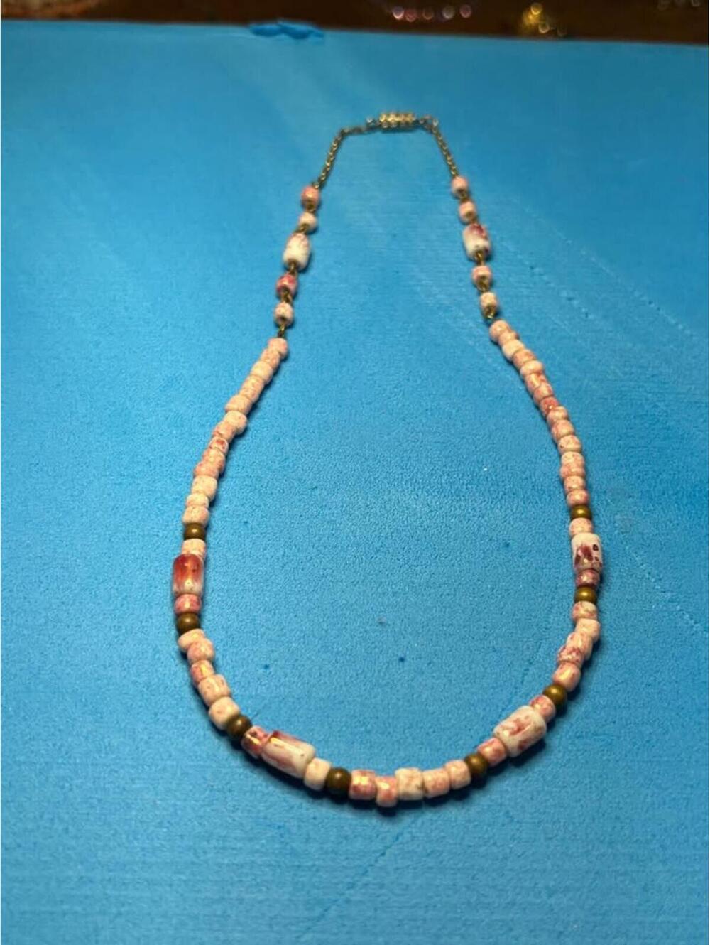 Pink and White stone Beaded Necklace